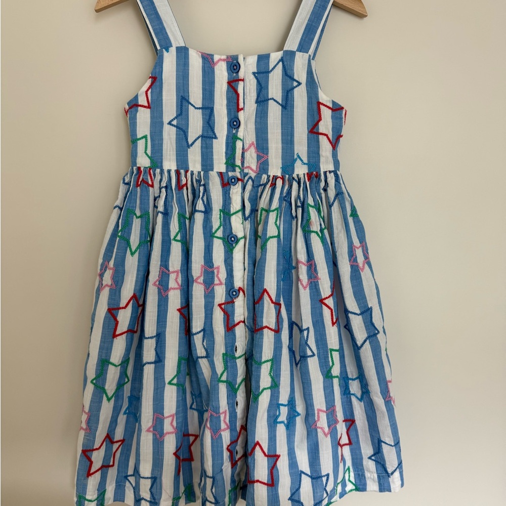 Mini Boden Blue Striped Dress with Multicolor Stars 4-5Y - Picture 4 of 6